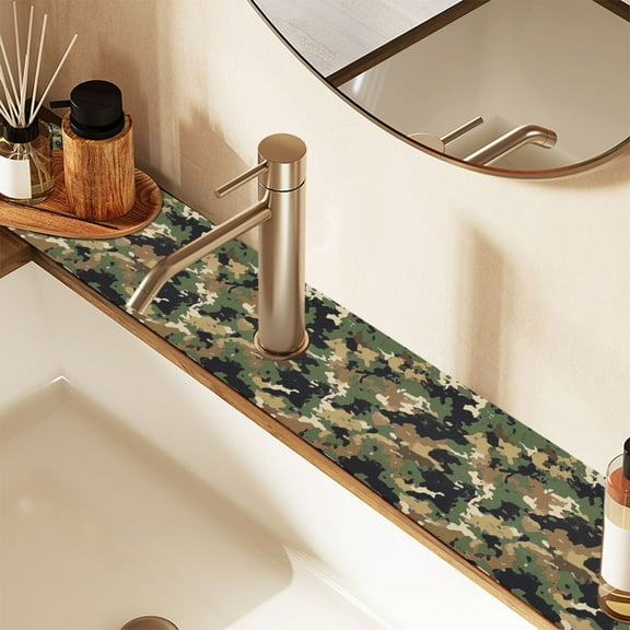 Faucet Mat for Kitchen Sink 30'' Sink Splash Guard Mat Super Absorbent Fast Drying Drain Pad Green Brown Camouflage 2 Pack