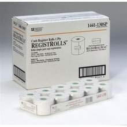National Checking Company White Bond 1 Ply Register Roll, 44 Millimetre - 50 Rolls per case.