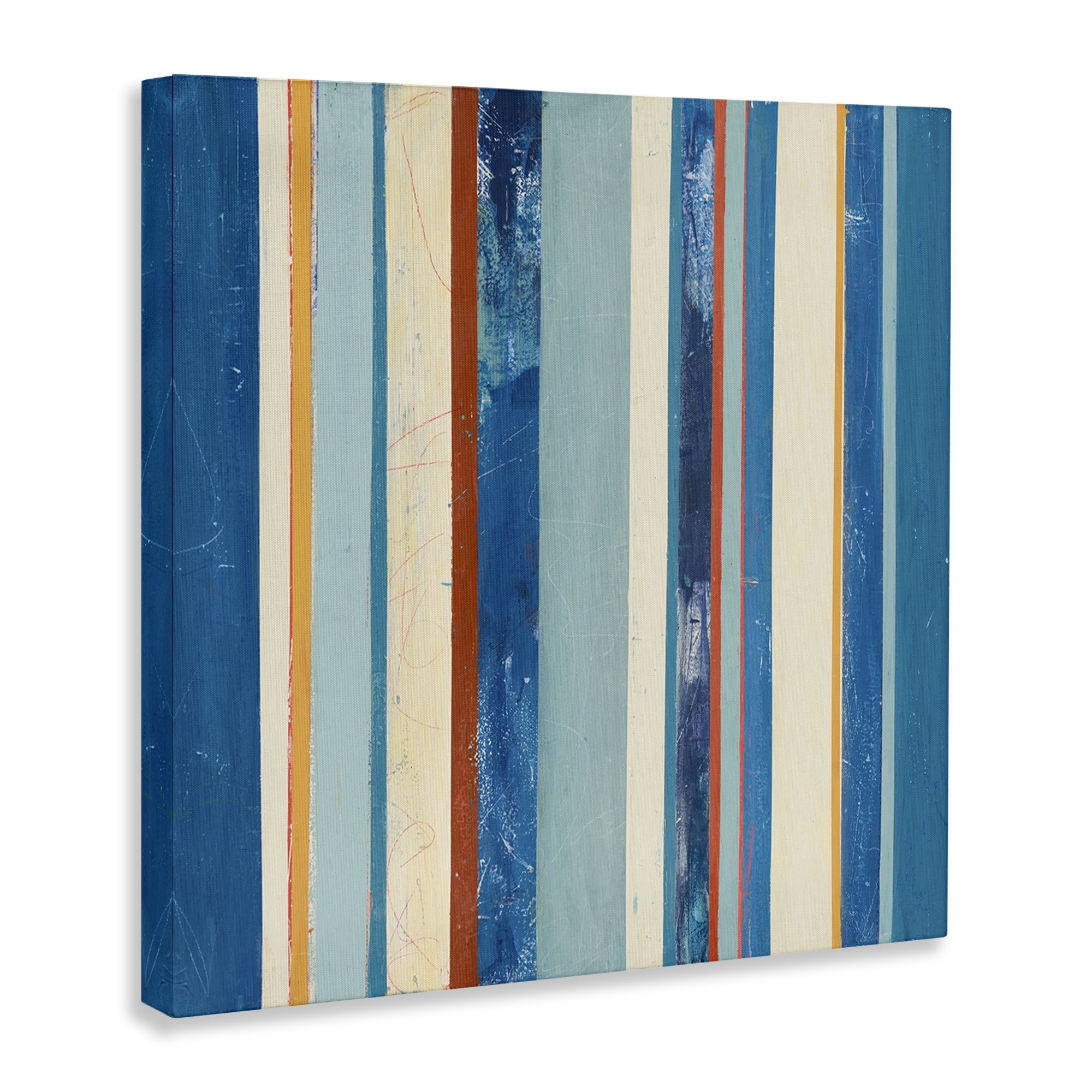 Stupell Industries Distressed Blue Stripes Abstract Painting Gallery Wrapped Canvas Art Print Wall Art, 24 x 24