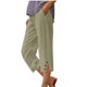 thumbnail image 1 of Capri Pantalones para Mujeres Casual Verano Color Sólido Lino, Bolsillos Cintura Elástica Pantalones Cortos Ligeros, 1 of 4