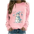 thumbnail image 2 of qelini White Christmas Sweatshirt for Women Snowman Print Long Sleeve Oversized Graphic Sweatshirt Crewneck Fall Comfy Soft Holiday Party Lightweight Pullover Tops Pink L, 2 of 4