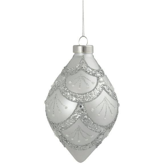 Northlight 5" Silver Glitter Cosmoid Finial Glass Christmas Ornament