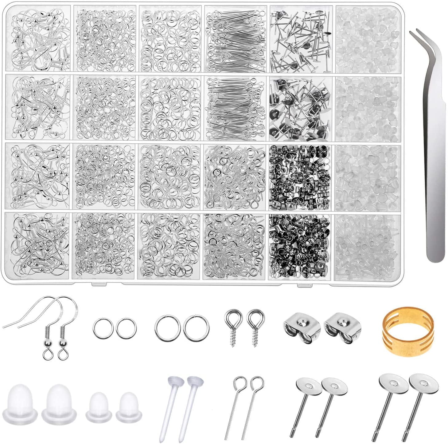 1460 Pcs Earring Making Kit Hypoallergenic Earring Posts and Backs for  Jewelry M