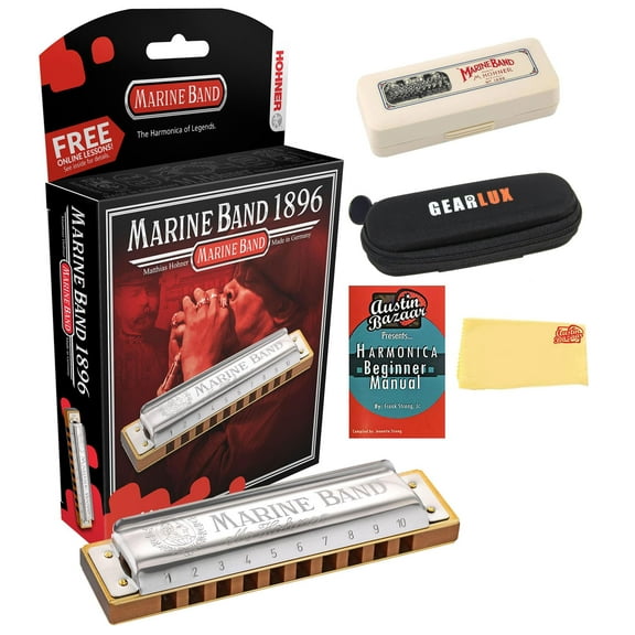 Hohner Marine Band 1896 Harmonica - Key of F Sharp w/ Instructional Manual