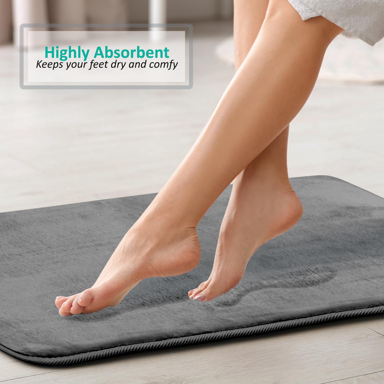 Memory Foam Bath Mat, Super Soft Absorbent Bathroom Rug Non Slip, Quick Dry, Machine Washable Floor Carpet for Tub Shower, Home Decor Accessories, 43x61, Grey