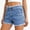 Blue, variant on Womens Stretchy Denim Shorts Summer High Waisted Raw Hem Lounge Jean Shorts Solid Color Soft Comfortable Mini Shorts for Daily Wear White M