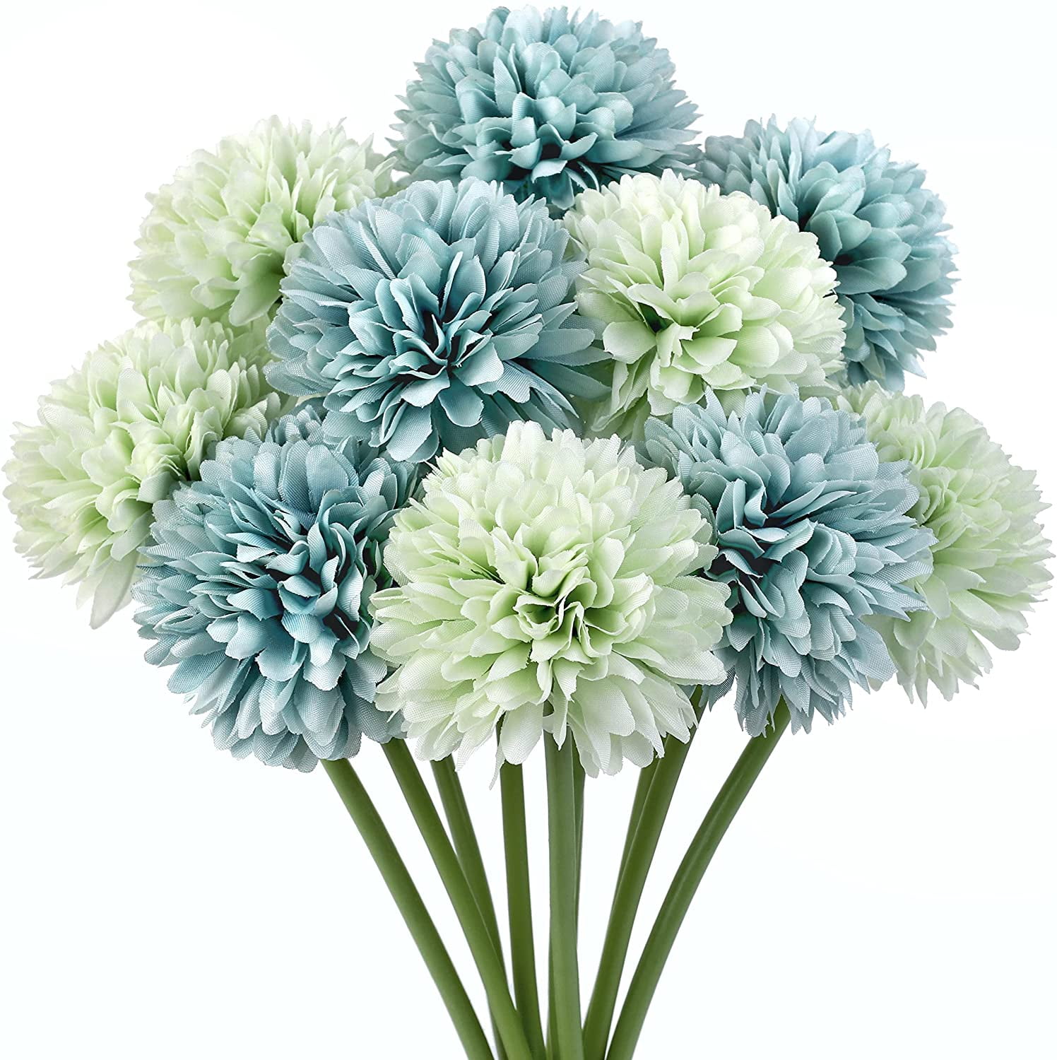 Artificial Flowers 21 Pcs Fake Silk Artificial Chrysanthemum Ball Hydrangea Bridal Wedding Bouquet for Kitchen Home Decor… (Blue.White,Red)