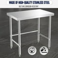 thumbnail image 3 of Luku 36"x24" Stainless Steel Work Table, Heavy Duty Prep Table with Adjustable Casters, Open Base – Silver, 3 of 5
