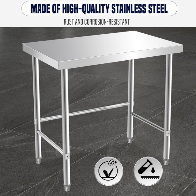 GloryStar Stainless Steel Table, 36" x 24" Heavy Duty Worktable, Prep Table with Open Base for Commercial Kitchen, Food Prep, Garages