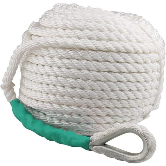 Boat Anchor Rope 200 ft x 1/2 inch Polypropylene Rope 3 Strand Twisted Anchor Line for Sailboat Sled Line Mooring with Thimble 5850LB Breaking Strain