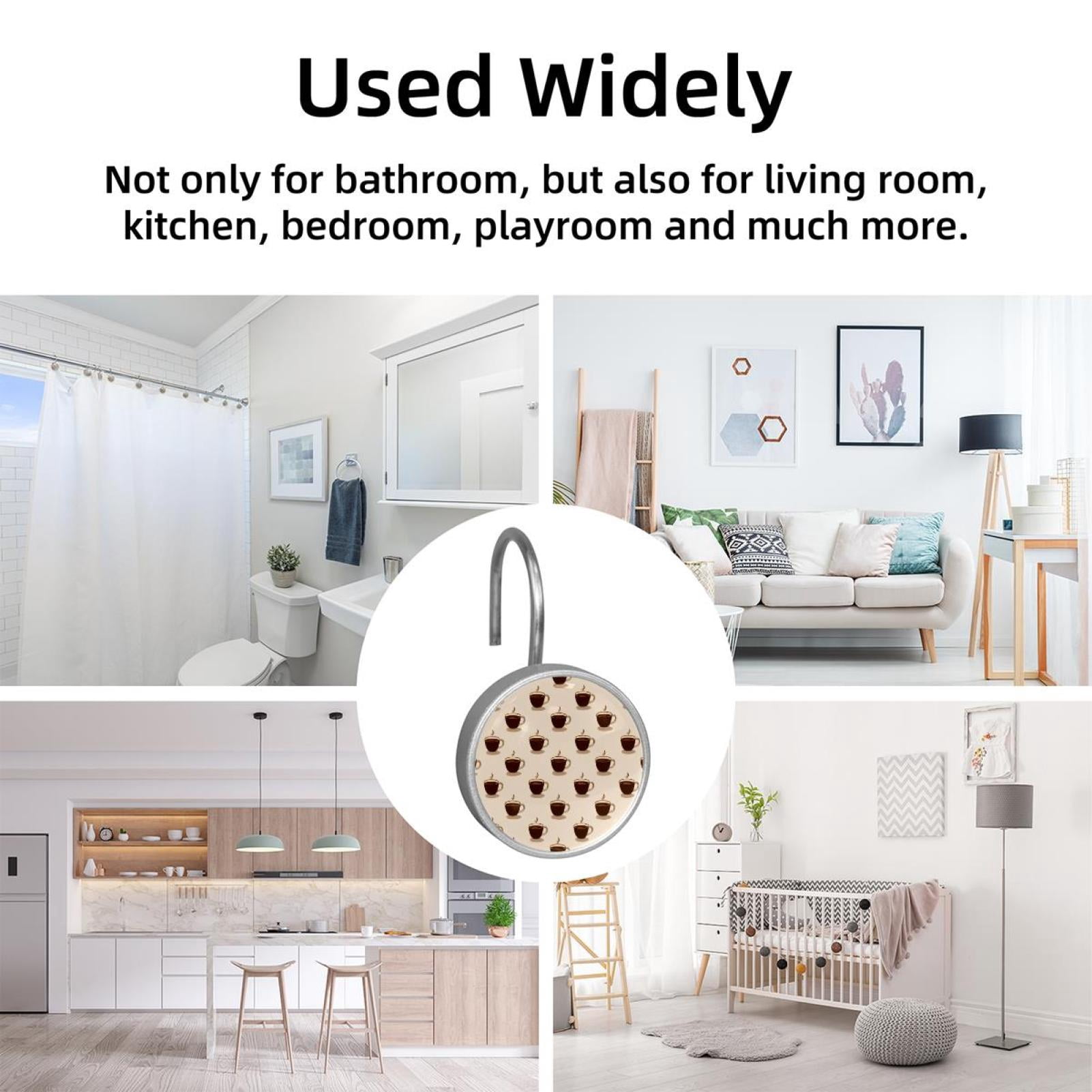 12pcs Decorative Shower Curtain Hooks, Rust Resistant Shower Rings for Bathroom Living Room,Rustproof Stainless Steel Rings for Shower Curtain and Liner Rods,Coffee Pattern