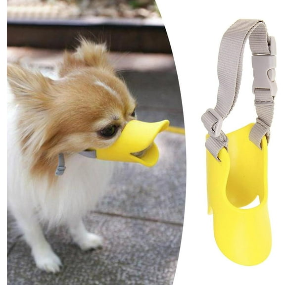 LQQBOX 1 Pack Anti Bite Duck Mouth Shape Dog Mouth Covers, Soft Duck Silicone Mouth Cover with Adjustable Strap, Small Medium Dogs Muzzle Masks Best for Prevent Barking, Biting, and Chewing(Yellow)