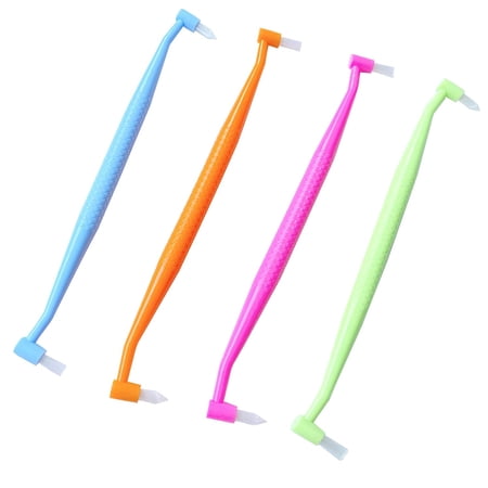Orthodontic Toothbrush Double-Ended Interspace Brush Tiny Small Soft Trim Head and Flat Head End Toothbrush for Braces and Teeth Detail Cleaning, 4 Pieces (4 Colors B)