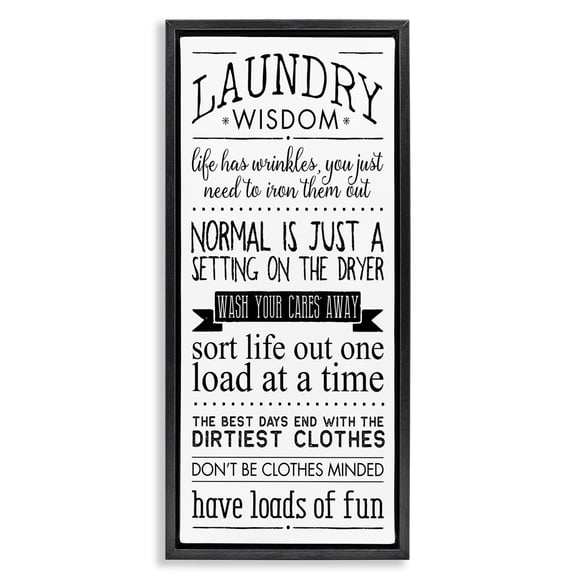 Stupell Industries Farmhouse Laundry Wisdom Life Phrases Black Floating Frame Canvas Art, 11 x 25, by Stephanie Workman Marrott