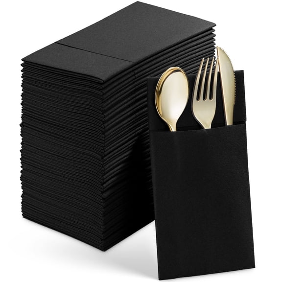 Disposable Linen-Feel Dinner Napkins With Built-in Flatware Pocket, 50-Pack GRAY Prefolded Cloth Like Paper Napkins