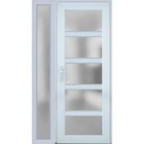 Front Exterior Prehung FiberGlass Door Frosted Glass / Manux 8002 White Silk / Side Exterior Window / -W30 16" x H80"-Right-hand Inswing
