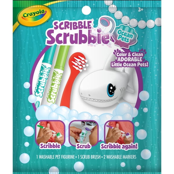 Crayola Scribble Scrubbie Pets, 1 Ct, Mystery Ocean Animal Toys with Markers, Less Mess Arts and Crafts, Color and Wash Toys for Kids, Ages 3 