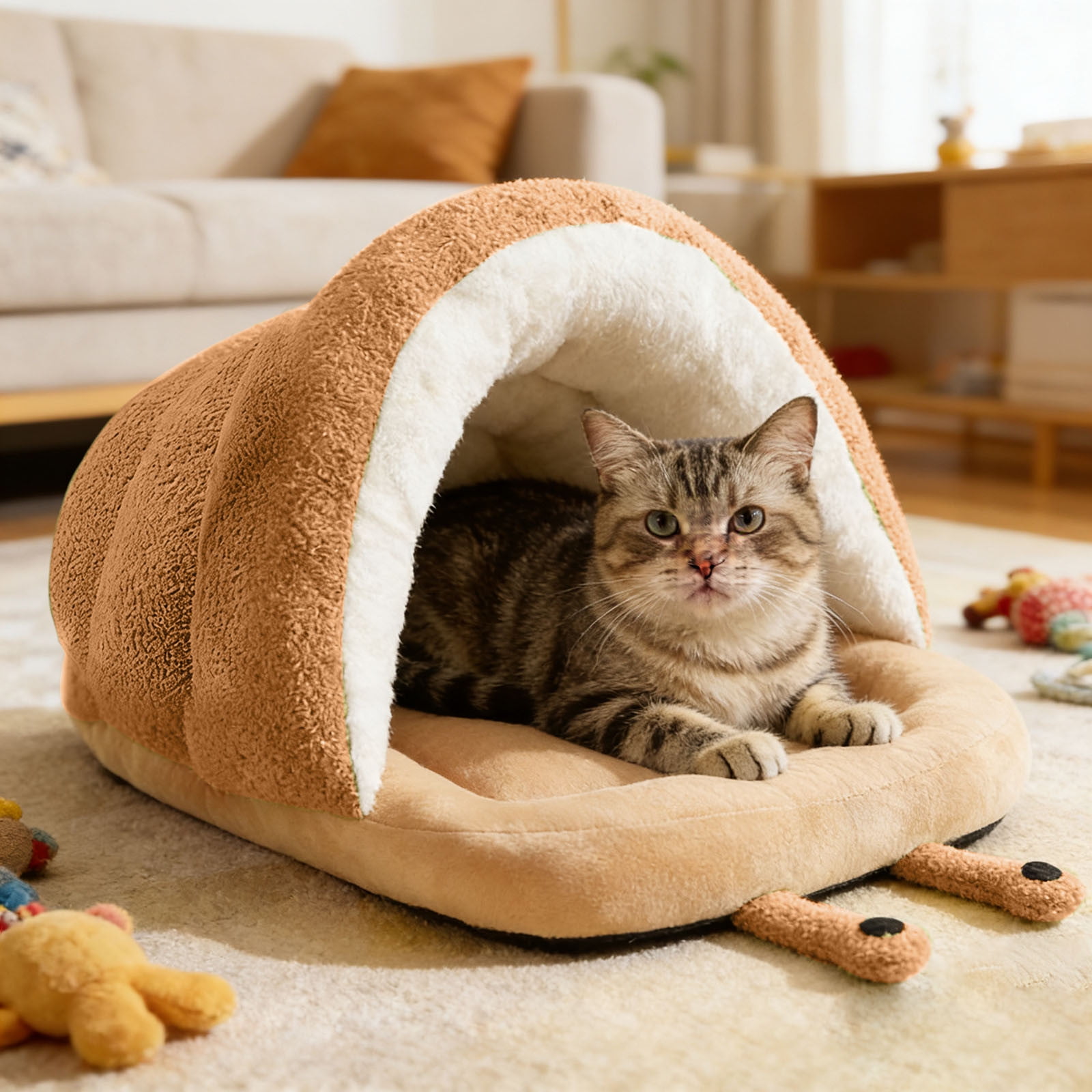 Cozy Cat Cave Bed with Warm Lining, Cute Snail Slipper Pet Bed for Indoor Cats and Small Dogs, Soft Foldable Washable House Nest for Kittens and Puppies