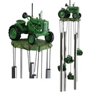 Ebros Old Fashioned Vintage Country Farm Green Tractor Model Wind Chime Garden