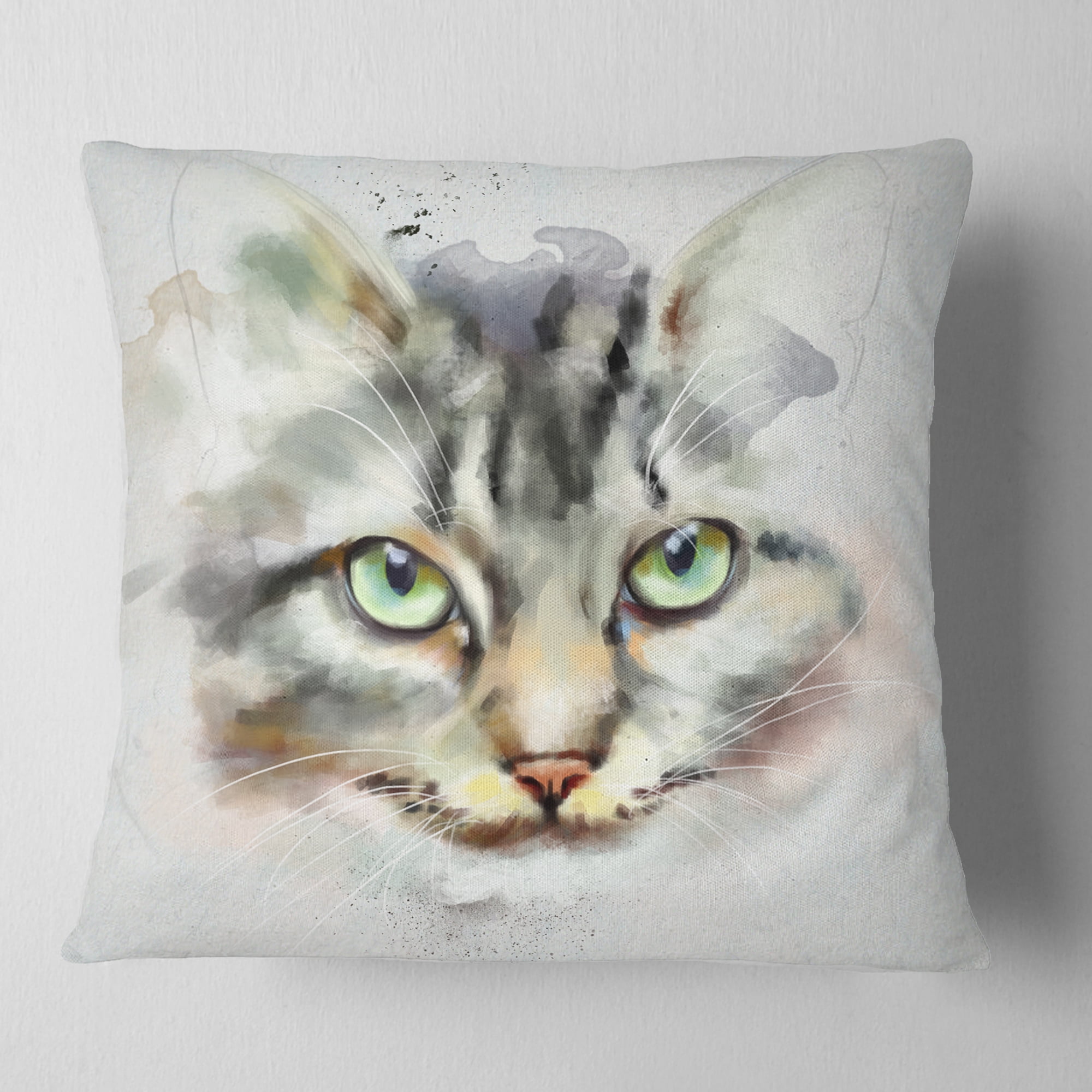 Designart Cute Kitten Watercolor Hand drawn - Animal Throw Pillow - 16x16