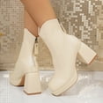 thumbnail image 6 of Viluyesy Womens Mid Calf Boots, Chunky Heels Back Zipper Square Toe Fall Winter Fashion Dress Boots Beige US9.5, 6 of 9