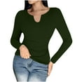thumbnail image 2 of Aloohaidyvio Women's Long Sleeve Scoop Neck V Notch Ribbed Slim Fitted Casual Basic Crop Top Built in Bra, 2 of 5