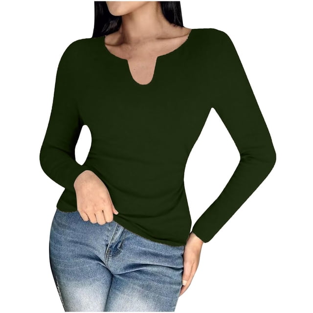 Timegard Women Long Sleeve Shirts Built-In Shelf Bra Tops Fall V Neck Long Sleeve Slim Comfy Tee Blouse