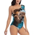 thumbnail image 3 of Honeii Ice Blue Coastal Lion for women's one-piece swimsuit featuring a chic one-shoulder design experience elegance and style in the water-Medium, 3 of 6
