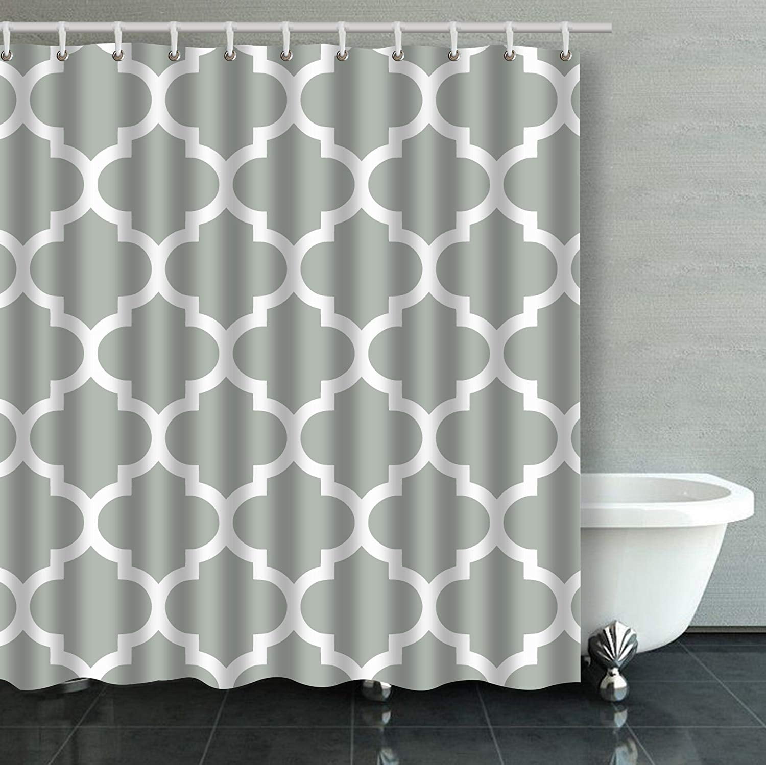 ARTJIA Moroccan Quatrefoil Silver Gray Bathroom Shower Curtain 66x72 ...