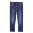 thumbnail image 1 of KIDSCOOL SPACE Big Boys Jeans,Kids Elastic Band Inside Ripped Holes Denim Pants,Deep Blue,7-8 Years, 1 of 6