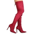 thumbnail image 2 of Women's Pointed Toe Thigh High Stiletto Heel Fashion Suede Boots Wine 7, 2 of 8