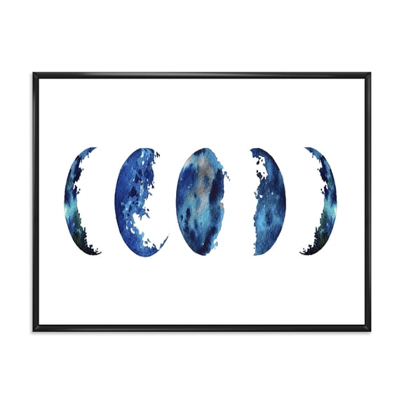 Designart 'Blue Moon Different Phases' Bohemian & Eclectic Framed Canvas Wall Art Print