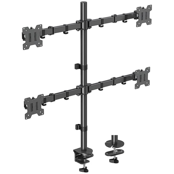 MOUNT PRO Quad Monitor Desk Mount, 4-Arm Monitor Stand for 13–32 Inch Flat & Curved Screens, Each Arm Holds Up to 17.6 Lbs, C-Clamp & Grommet Mounting Base