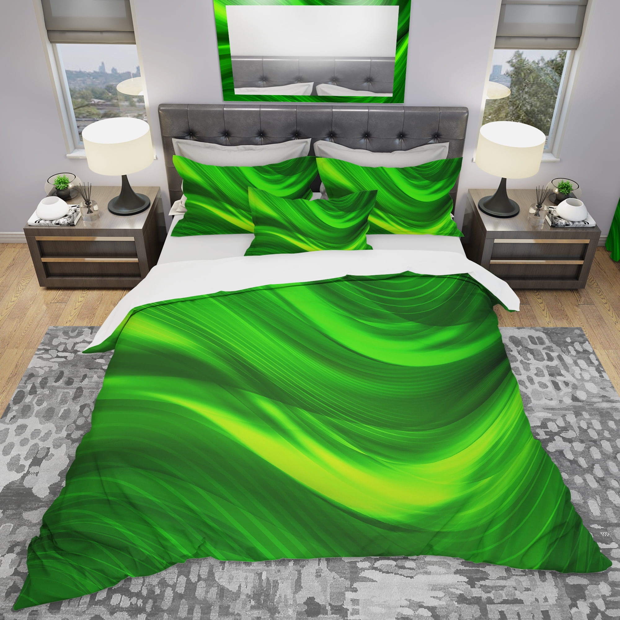 Designart 'Green Laser' Modern & Contemporary Duvet Cover Set
