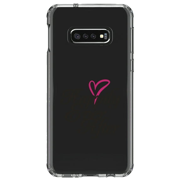 DistinctInk Clear Shockproof Hybrid Case for Samsung Galaxy S10e (5.8" Screen) - TPU Bumper Acrylic Back Tempered Glass Screen Protector - Happily Ever After Heart