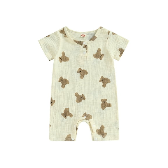 nvzhuang Baby Boy Girls Summer Jumpsuit Casual Bear Print Round Neck Short Sleeve Romper for Toddler Newborn