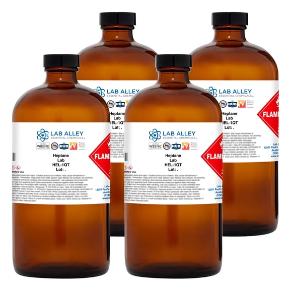 Lab Alley n-Heptane Chemical Solvent, 99.9% High Purity Grade, Pack of 4 x 1 Quart Bottles