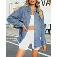 thumbnail image 5 of Necooer Womens Light Blue Casual Denim Jacket Button Up Tear Off Boyfriend Style Long Sleeved Denim Jacket, 5 of 7