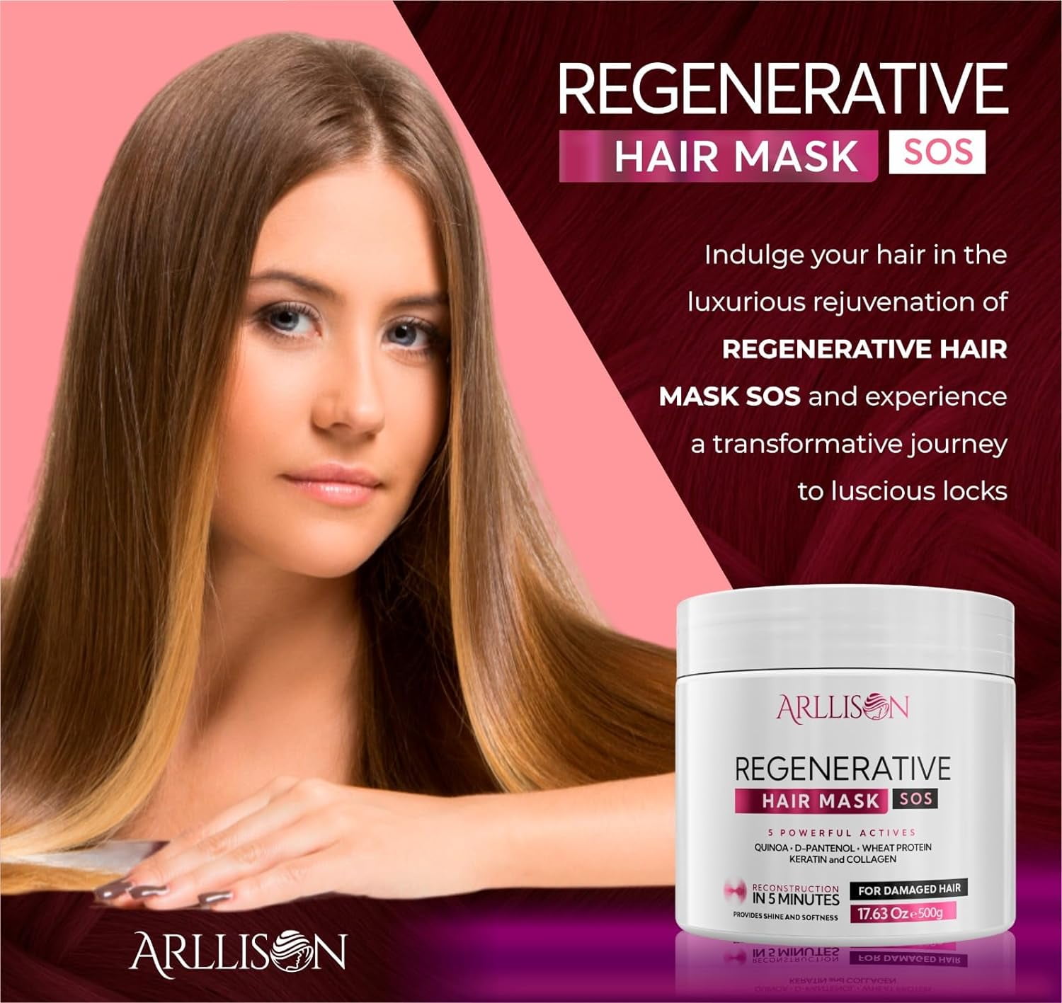Grehge In Molecular Repair Hair Mask for Damaged Hair- Luxurious Deep Conditioner Treatment for Dry, Damaged Hairs - Promotes Growth, Shine, and Softness - Hair Care Solution (8 OZ)