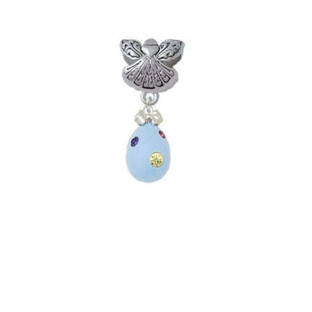 Easter Egg Bead - Light Blue Easter Egg with Multicolored Crystal Dots - Guardian Angel Charm Bead
