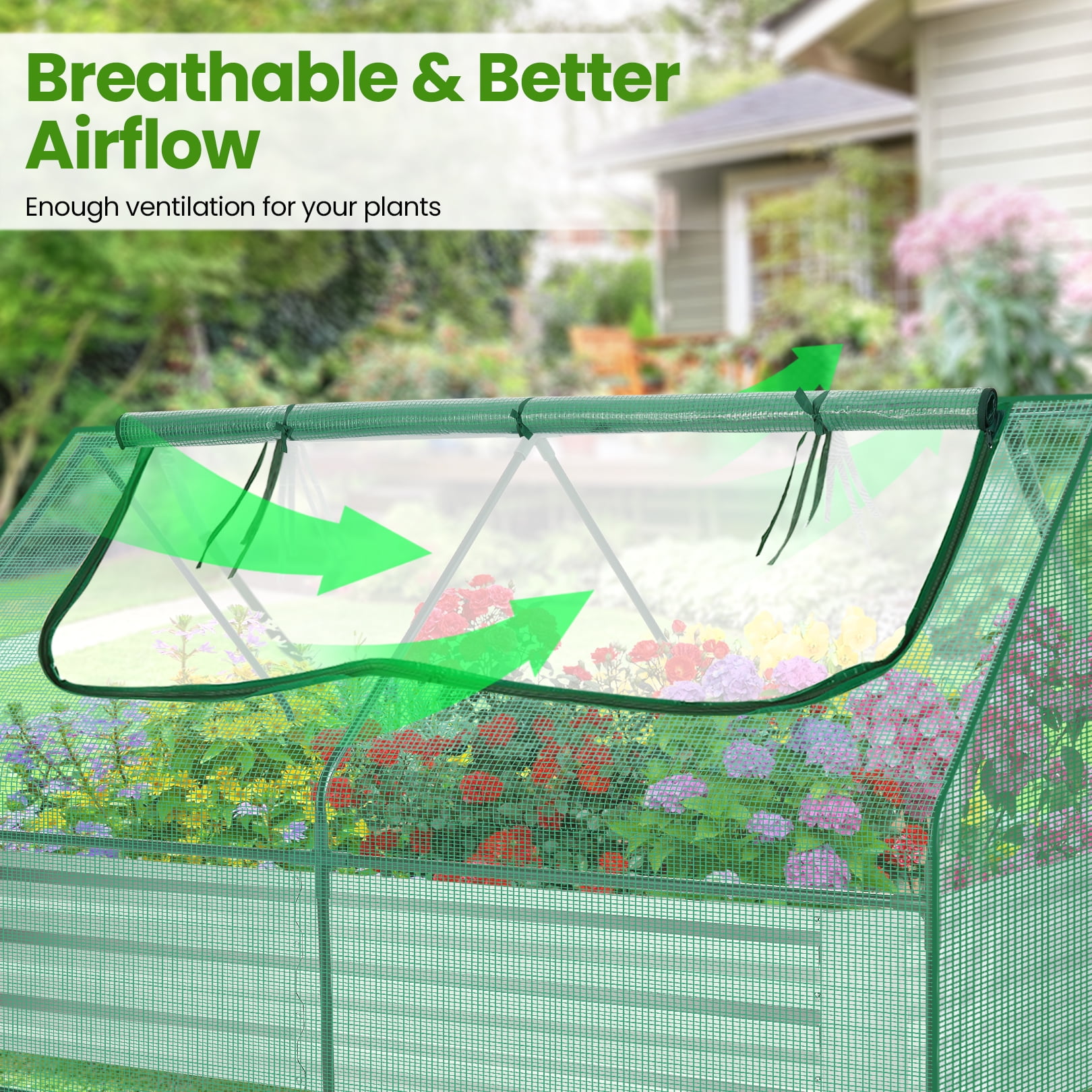 Funcid Galvanized Raised Garden Bed with Cover, Outdoor Metal Planter Box 2 Roll-up Windows Mini Greenhouse for Growing Flowers Fruits Vegetables and Herbs, 6x3x3ft(Green)
