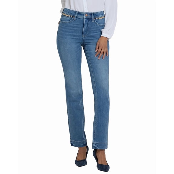 NYDJ womens Petite Marilyn Bastille Sea Straight Leg Jean, 14P, Blue
