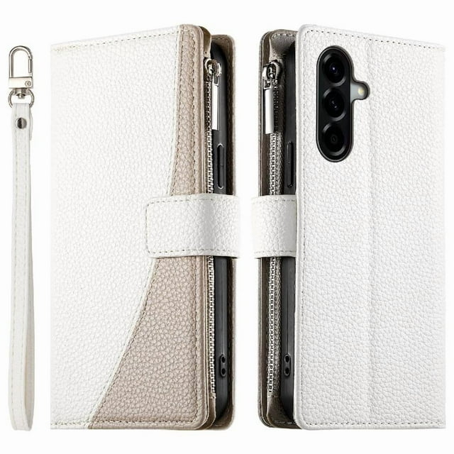 Funda cartera GANGXUN para Samsung Galaxy A56 , cuero PU con tarjetero, cremallera, correa de mano, soporte y protección 465°
