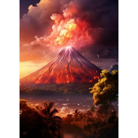 Volcanic Eruption DIY 5D Diamond Art Paint with Full Drill Round Diamond Gems Painting by Number Kits for Adults Art Craft Home Wall Decor 11.8x15.8in