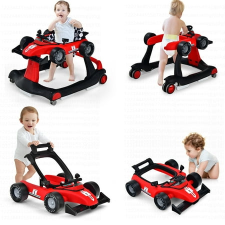Costway 4-in-1 Baby Walker Foldable Activity Push Walker Adjustable Height Red