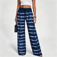 thumbnail image 2 of Women’s Stripe Casual Trousers - Elastic Waist Wide Leg Pants with Pockets - Loose Casual Home Loungewear Bottoms, 2 of 6