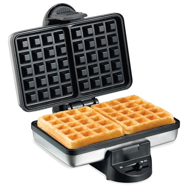 Waflera Hamilton Beach de Acero Inoxidable y Antiadherente 2 Waffles Belgas de Forma Cuadrada 700W
