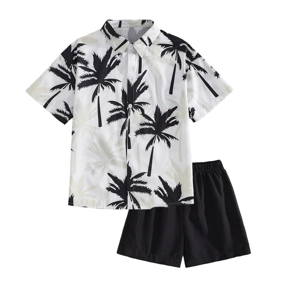 Tiijoy Summer Boys Beach Outfits Short Sleeve Button Down Shirt Shorts Set, Sizes 2-3