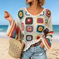 thumbnail image 3 of Crochet Tops for Women Spring Summer Boho Floral Shirts Coverups 2026 Summer Fall Outfits for Women(White,L), 3 of 4