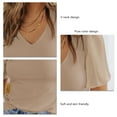 thumbnail image 5 of Women's V-Neck T-Shirt, Short Flutter Sleeves, Pure Color, Casual Knit Top for Summer, Apricot, Size L, 5 of 6